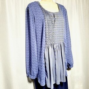 Coldwater Creek Patterned Blue Blouse